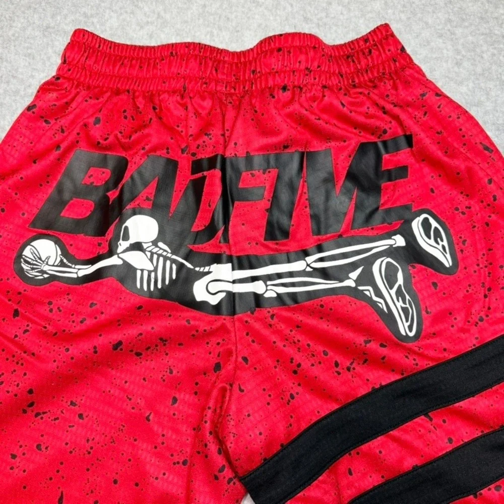 Li-Ning Badfive Mens Basketball Shorts Red Black Splatter Skeleton Rare Size M